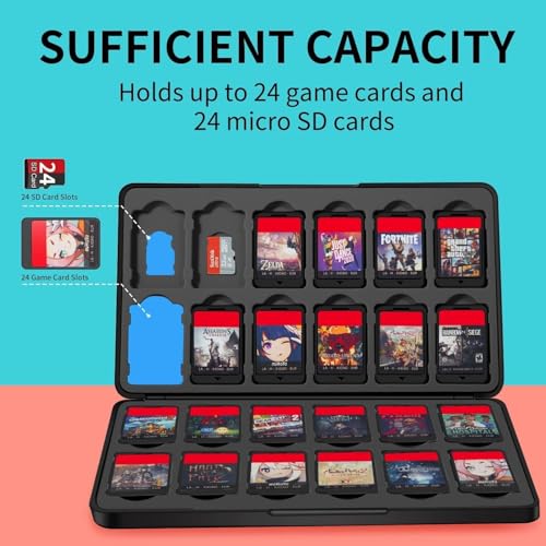 Xspring Oyun Kartı Kutusu, Taşınabilir Manyetik Kapaklı Kart Kutusu, 24 Oyun Kartı ve 24 Micro SD Kart Yuvası, Oyun Konsolu Aksesuarı İçin Depolama Çözümü
