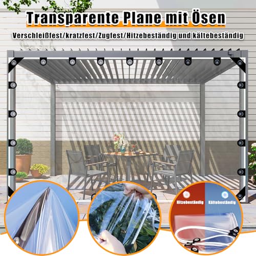 Lona de PVC transparente resistente con ojales para protección contra viento 6x6.4m 8