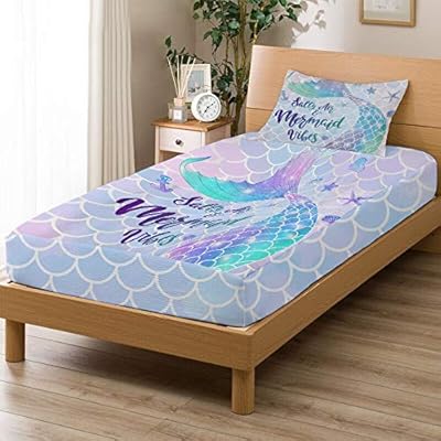 MUSOLEI Mermaid Girl Fitted Sheet Set Twin 3D Fantasy Bedding Set 2PCS 1 Deep Pocket Fitted Sheet with 1 Pillowcases… 51Wp4VYSCpL. SS400