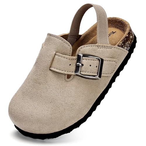 Image of Torotto Kids Suede Clogs Toddler Boys Girls Cork Footbed Clogs with Arch Support & Adjustable Straps for Indoor & Outdoor
