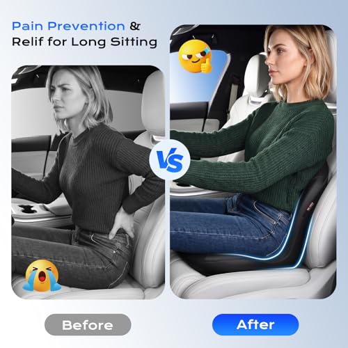 Image of Coverado Car Seat Cushion and Lumbar Support Pillow One Piece, Napa Leather Memory Foam Ergonomic Back Support Driving Seat Cushion for Back Pain, Non-Slip Washable Cushion for Car, Driver, Office