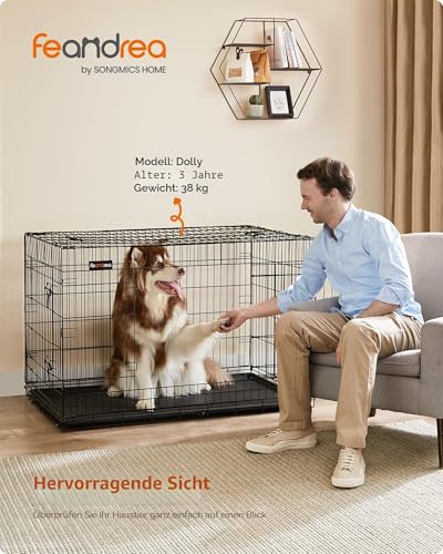 Feandrea Hundekäfig, klappbar, mit 2 Türen, 122 x 74,5 x 80,5 cm, 48 Zoll