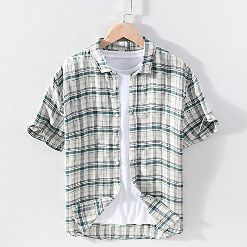 Chemise de plage pour hommes look vintage vert à carreaux idéale pour vos vacances et soirées