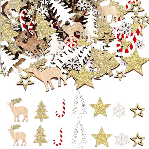 CUVZORA 108 Stück Weihnachten Streudeko, Holz Deko Weihnachten, Klein...