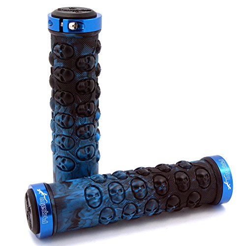 Propalm Acekit Bicycle Anti-Slid TPR Rubber Skull Dot Handlebar Grips with Dual Lock On Clamps for MTB Mountain Bike Road Bike-Black-Blue