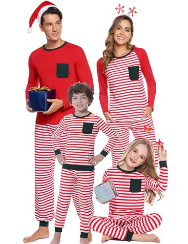 iClosam Matching Family Pajamas Set Striped Christmas Pajamas Sleepwear Long Sleeve Pullover Dad Mom PJs