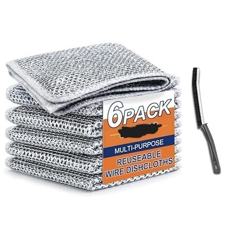 YEMIN Non-Scratch Wire Dishcloth & Gaps Cleaning Brush, Multipurpose Wire Dishwashing Rags for Wet and Dry, Easy Rinsing, Reusable, Wire Cleaning Cloth for Kitchen, Sinks (6 Pack) (B0D4LRHTNL) Amazon Price History, Amazon Price Tracker