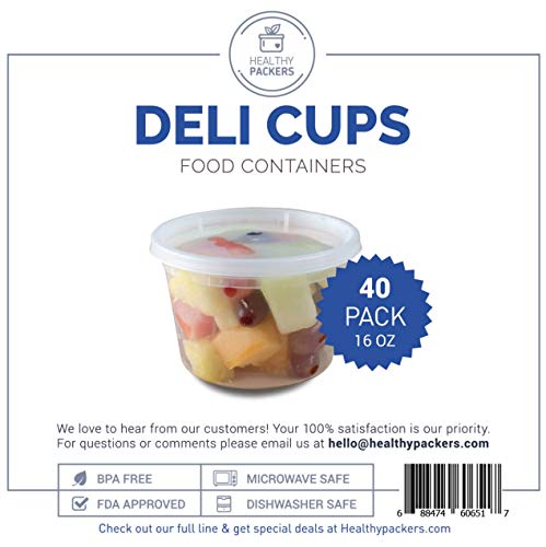 Healthy Packers Plastic Food Storage Containers With Lids (16 Oz, 40 Pack) - Bpa Free Deli Cups/Great For Leftovers, Supplies, Meal Prep And Portion Control - Leakproof Takeout Containers #TOP6