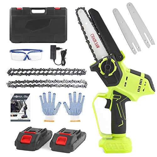 Mini Chainsaw, Upgraded 6inch Electric Chainsaw with 2 Rechargeable Batteries (Green)