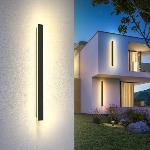 brightower Lange Villa Wandleuchte Schwarz, Außenwandleuchte Wasserdicht Ip65, Aluminium Acryl Außenlampe für Gärten, Terrassen, Schlafzimmer Wohnzimmer Innen, 115cm/40w, Warm light