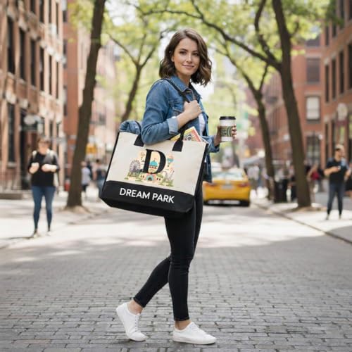 Image of Salt Earth Cotton Canvas Tote Bag - Alcatraz Island Landmark Design with Custom Initial, Durable Shoulder Bag for Women