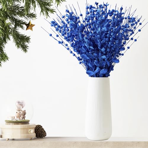 CristBest 24-Pack Christmas Tree Picks Ornaments, Artificial Glitter Berry Stem Glittery Twigs Ornaments for Christmas Tree Decorations, Small Vase, Holiday, Wedding, Party Decorations (Blue) - image 4