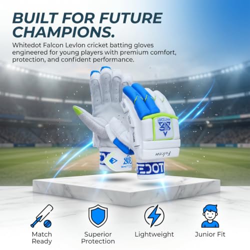 Image of Whitedot Falcon Cricket Batting Gloves||Suitable for Boys|Small Right Hand||White