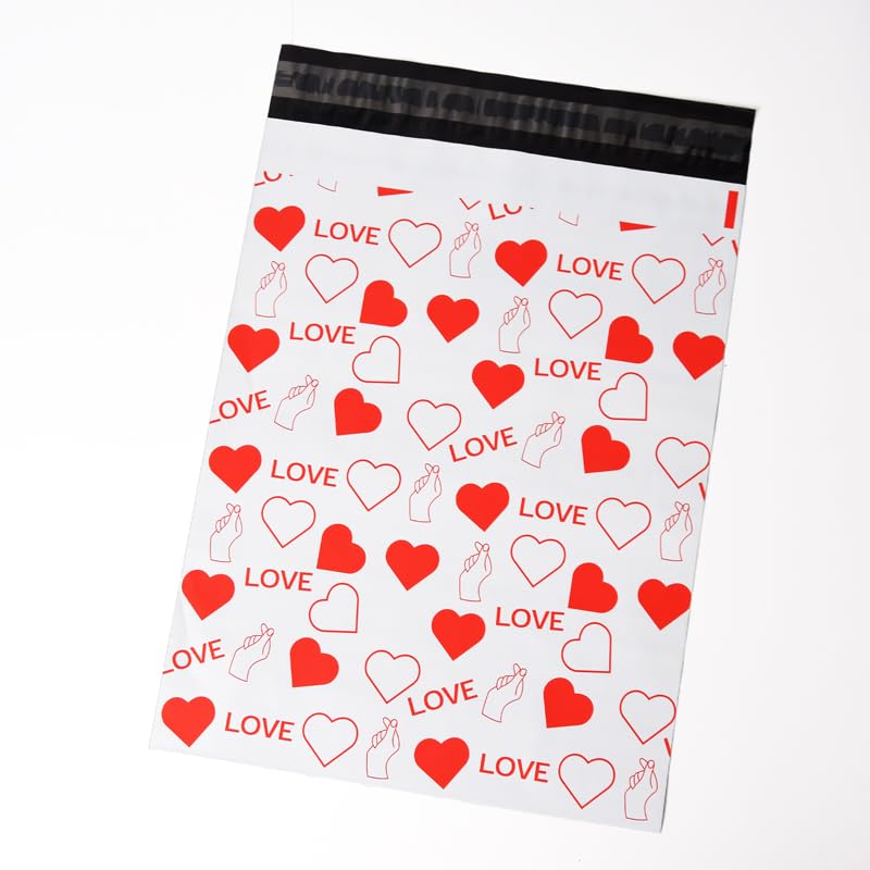 Poly Mailer Bag Mailing Postal Bags Gifts Shipping Wrapping Design Pattern Designer Envelope for Parcel Mail (100, Red Love Thank You) - Image 3