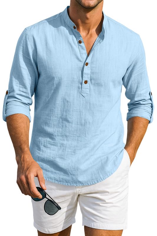 macsivo Men's Cotton Blend Solid Short Kurta with Mandarin Collared Full Sleeve Drawstring Stylish Straight Length | Kurta for Men Stylish-picture-19