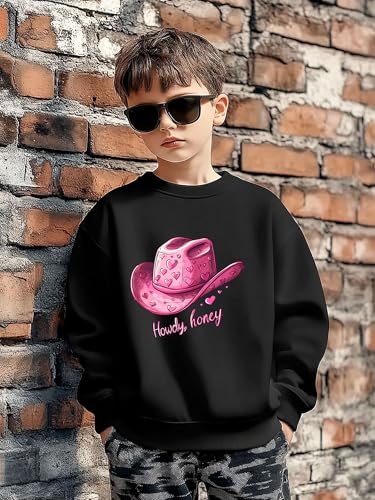 Kids Valentine's Day Western Sweatshirt Long Sleeve Heat Transfer Cowboy Hat Boots Pattern Cute Crewneck Pullover Tops2