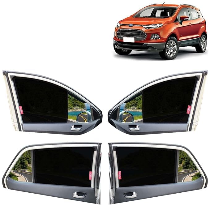 Alex Traders Car Side Window Curtain Sun Shades Non Magnetic Compatible with Ford Ecosport Year 2012 to 2016 All Model, Half Cut in Front Window, Cotton Mesh, Complete Set of 4 Pieces.-image-0