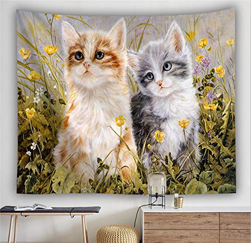 Tapisserie murale chaton bohème en coton style mandala hippie pour déco chambre
