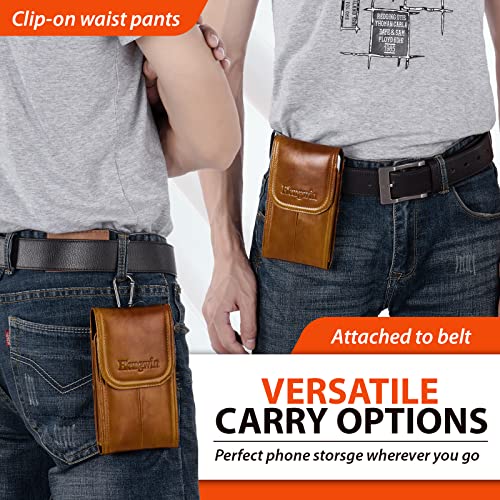Hengwin Belt Holster For Iphone 14, 13, 12 Genuine Leather Cell Phone Case With Belt Clip Magnetic Closure Belt Loop Phone Pouch For Belt Men (Fits Thin/Medium Case On) (Brown) #TOP5