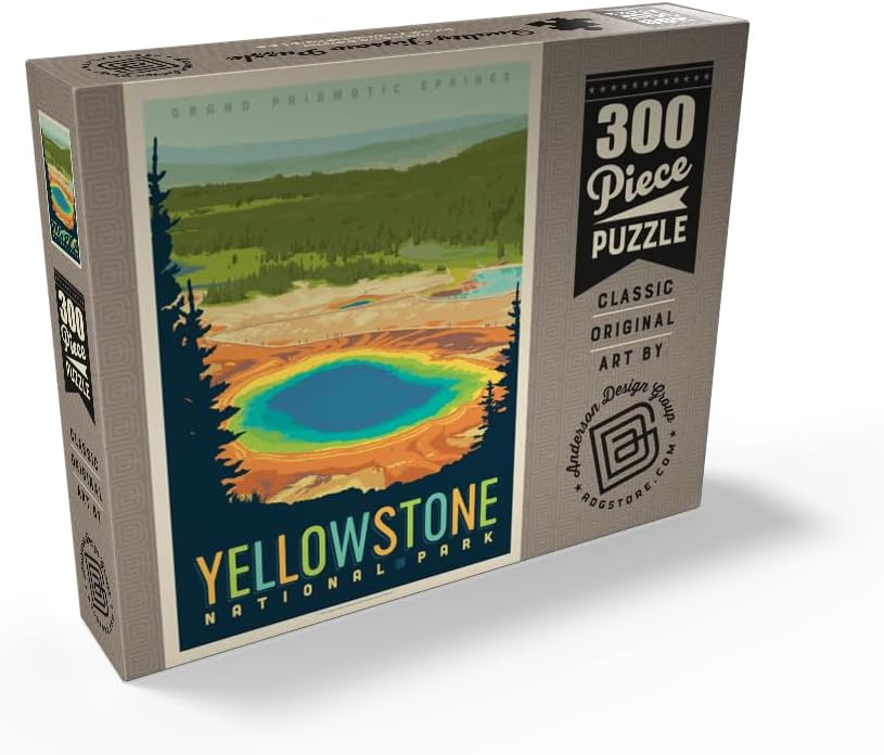 MyPuzzle Yellowstone National Park: Grand Prismatic Springs, Vintage Poster - Premium 300 Piece Jigsaw Puzzle for Adults