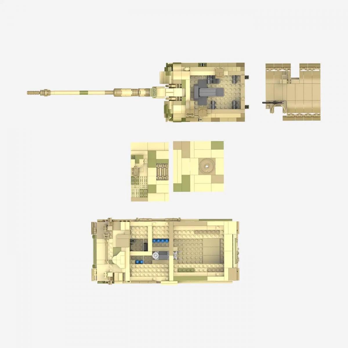 BlueBrixx Panzerhaubitze 2000 Wüstentarn, 1385 Teile, Displaymodell | Gefedertes Fahrwerk, Kettenstruktur, Luken und Turmheck, helle Farbgebung, 420 x 128 x 180 mm, ab 14 Jahren, 108944