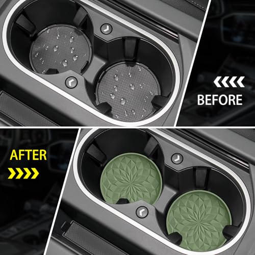 Image of ME.FAN Car Coasters for Cup Holders [4 Pack] - 2.75In Silicone Auto Mug Mats - Universal Non-Slip Recessed Car Interior Accessories Olive Green