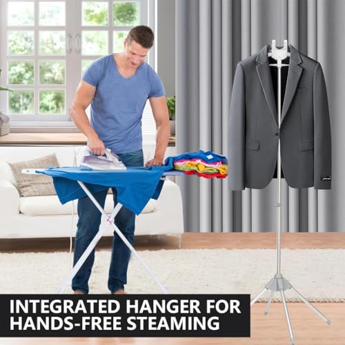 Image of HASTHIP Garment Steaming Stand 62.9 Inch Adjustable Aluminum Alloy Rack with Integrated Hanger for Coat Dress Suit Compatible with Hands Free Steaming Support and Space Saving Folding 4 Leg Base