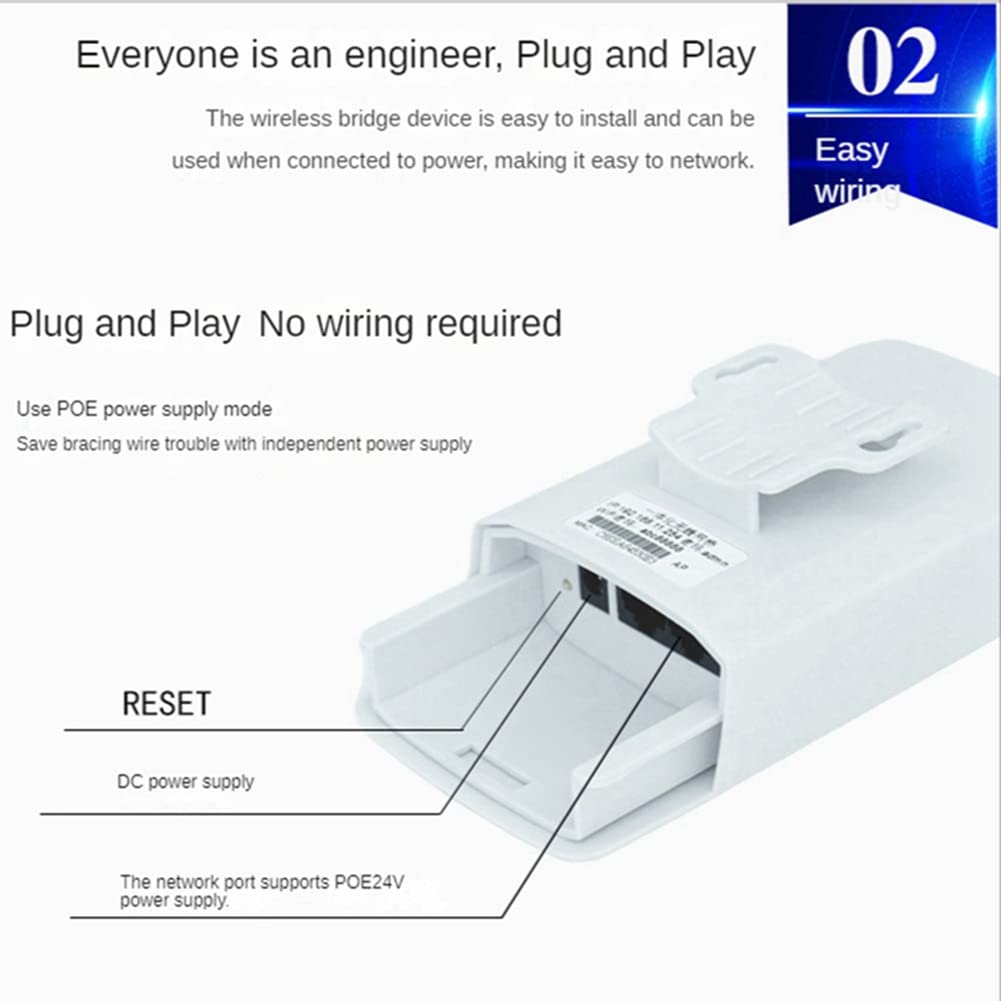 2 Pcs Routeur WiFi Extérieur Pont Routeur sans 1KM Extension WiFi Longue Portée 24V POE EU Plug