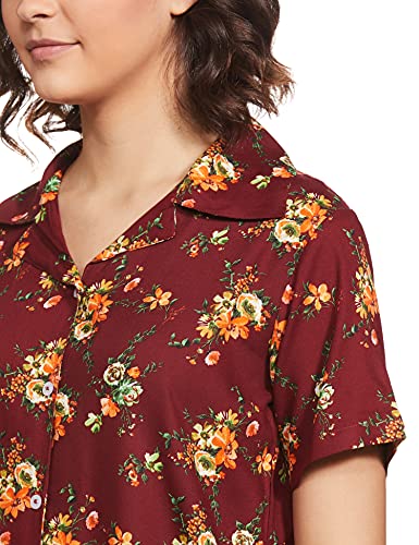 Image of Longies Women's Rayon Pyjama Night Suit Pajama Set (LCHSV001 Red011 M)