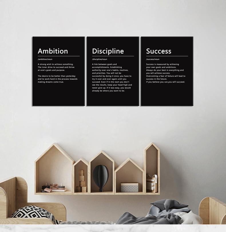 3 Panels Ambition Discipline Success Motivational Canvas Office Print Wall Art Inspirational Entrepreneur Quotes Poster Painting Modern Inspiring Artwork for Home Living Room Decor (12"x16"x3pcs) - Image 4