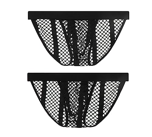 Swbreety Men's See Through Fishnet Bikini Briefs Low Rise High-leg Opening Mesh Underwear Panties4