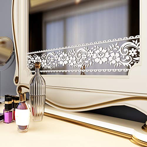 Yenhome 4" X 32.8“ White Lace Transparent Floral Wallpaper Border Peel And Stick Wall Border For Bathroom Self Adhesive Wallpaper Decorative Removable Film Mirror Decor Border Decals Waterproof #TOP3