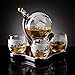 Godinger Whiskey Decanter Globe Set with 4 Etched Glasses for Liquor, Scotch, Bourbon, Vodka, Gifts for Men - 850ml Clear