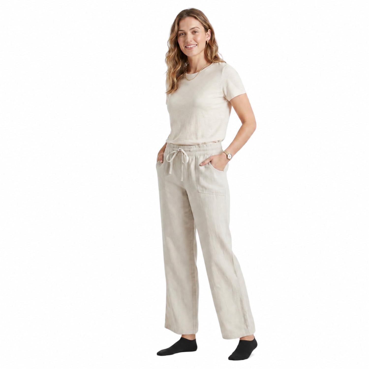 Octave Women's Stone Octave® Wide Leg Trouser High Waisted Palazzo Pant With Drawstring & Pocket Summer Casual Joggers Sweatpant For Yoga,Lounge & Outdoor Wear Invisible Liner Socks Set( 10,Black Socks)