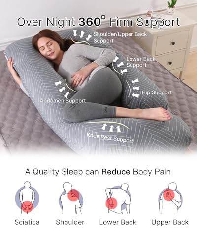 Image of ALLOPERA Pregnancy Pillow, Full Body Maternity Pillow 57 inch, with Removable Washable Cover - Sleep Support for Legs, Back, Neck, Shoulder, HIPS, Belly for Pregnent Women, 100% Cotton