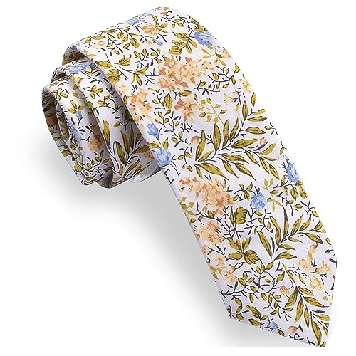 Image of GUSLESON Fashion 2.4 inch(6cm) Floral Skinny Tie for Men Slim Flower Print Cotton Necktie for Wedding Party