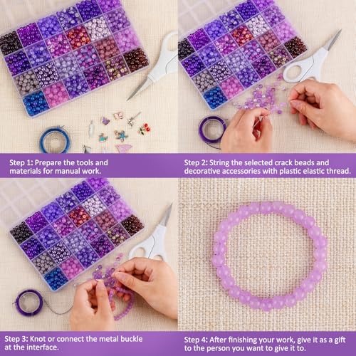 Image of XSEINO About 1200PCS 6mm Glass Beads Bracelet Making Kit,24 Assorted Violet Elegant Series Colorful Crystal Beads for Bracelet and Jewelry Making and DIY Crafts,Friendship Bracelets