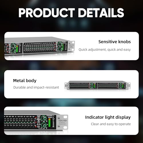 MIZISNR Stereo Graphic Equalizer 15-Band EQ for Home Audio System, Rack Mount Dual Channel Pro DJ Equalizer with Subwoofer Output, Noise Reduction (EQX-215S)