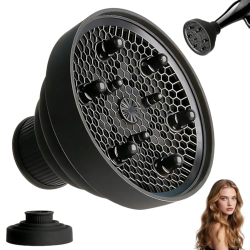 GXGM Difusor de pelo rizado, plegable y reutilizable, compatible con la mayoría de los secadores de pelo, para salones y uso doméstico (negro)