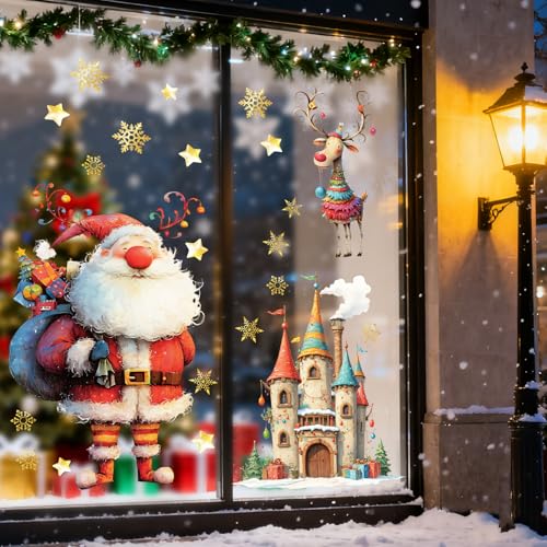 Hianjoo 4 Blätter Extra Groß Weihnachten Fensterbilder...