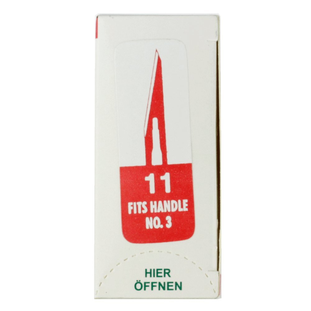 Set avec 100 x lames de scalpel N° 11 - Lame stérile en acier au carbone et 1 x May - manche de scalpel Figure 3 avec manche rond en acier inoxydable