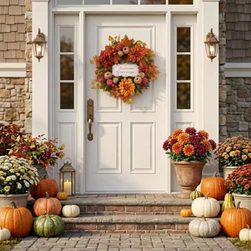 Valery Madelyn 24'' Collapsible Pre-Lit Fruits Fall Wreath for Front Door - image 2