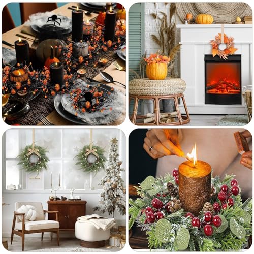 Image of 4 PCS Fall Halloween Christmas Wreath Candle Rings Wreaths Mini Wreath Holder Table Centerpiece Cabinets Wreaths for Thanksgiving Farmhouse Autumn Party Home Window Chair Wall Indoor Decorations