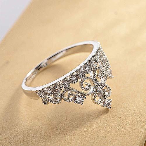 White Gold Plated Simple Princess Crown Ring with Cubic Zircon Crystal Wedding Engagement Ring Fashion Jewelry3