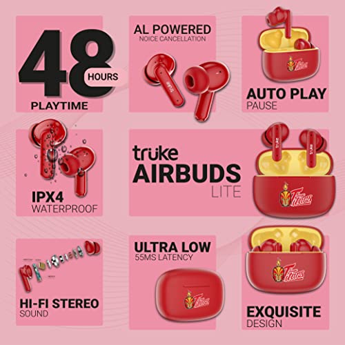 Image of truke Air Buds Lite True Wireless in Ear Earbuds with 48 Hours Playtime, Gaming Mode, Enviornomental Noise Cancellation (ENC), Auto Play /Pause, AAC Codec, Bluetooth 5.1, IPX4 (Red)