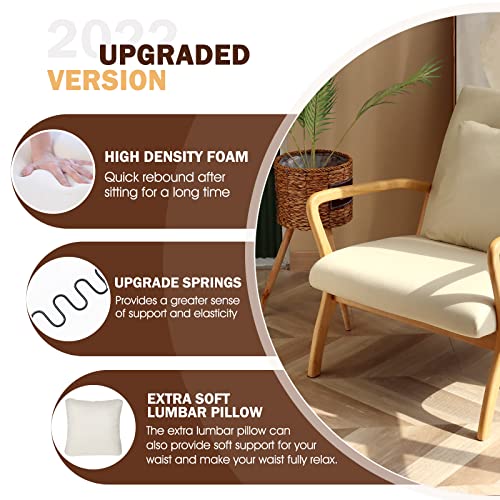 Eluchang Accent Chair With Lumbar Pillow,Mid-Century Modern Accent Chair Armchair, Linen Fabric Comfy Reading Chair Lounge Side Chair For Living Room Bedroom Apartment,Easy Assembly(Beige) #TOP6