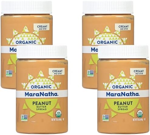 MaraNatha Organic Creamy Peanut Butter Spread, No Stir, 16 Ounce Jar (Pack of 4)
