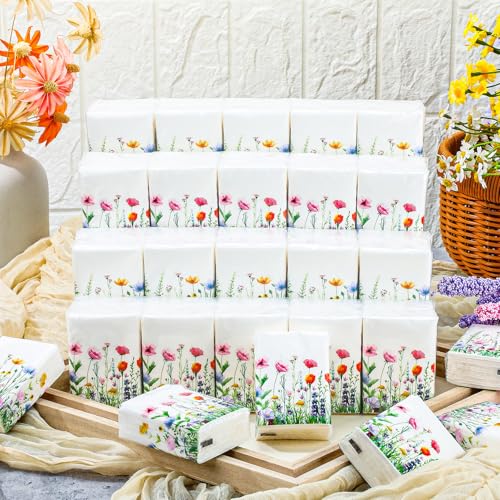 Image of Therwen 100 Pack Pocket Tissues Travel Bulk 1000 Sheet, Wildflowers