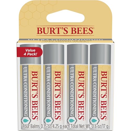 Burt's Bees Lip Balm, Moisturizing Lip Care, 100% Natural Origin, Ultra Conditioning with Shea, Cocoa & Kokum Butter (4 Pack)
