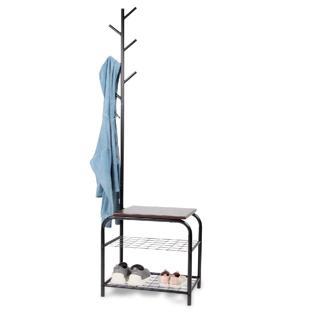 Coat Rack, Cloakroom Hallway Cabinet with 2 Tier Shoe Rack - Organized Storage for Coats, Clothes, Bags (Metal, Industrial Style)